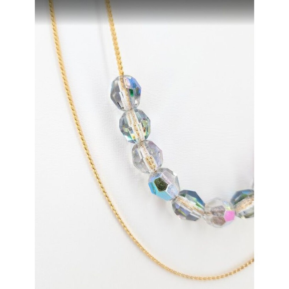 Vintage Necklace Double Strand Gold Tone Iridescent Faceted Plastic Beads 22in - Picture 11 of 16